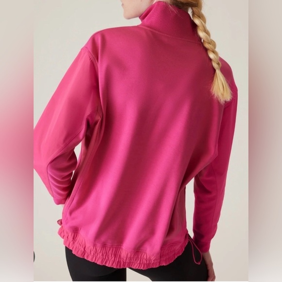 Athleta Triumph Hybrid Half Zip Sweatshirt Hot Pink Gym Size Medium - Picture 3 of 10